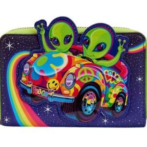 Loungefly Lisa Frank Cosmic Alien Ride Glow in the Dark Rainbow Zip Wall